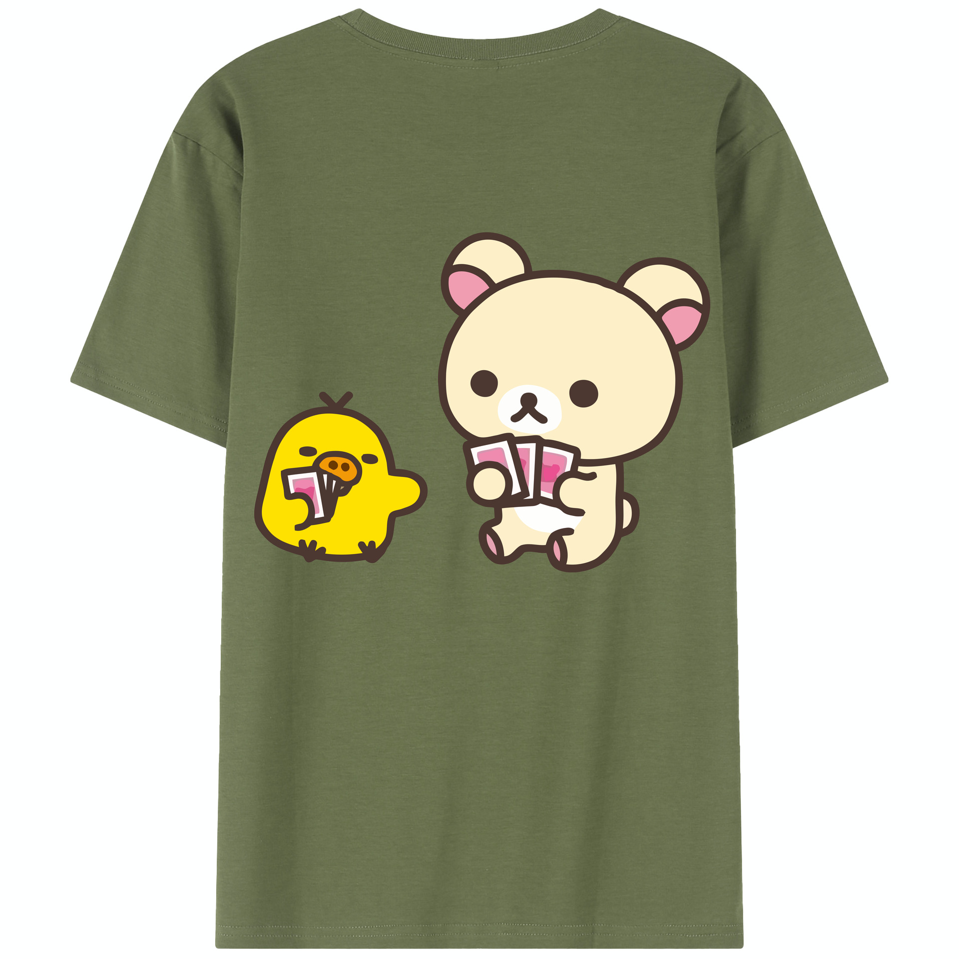 （画像用） リラックマ リラックマ キイロイトリ Rilakkuma Korilakkuma Kiiroitori 綿100％半袖Tシャツ（背面プリント）